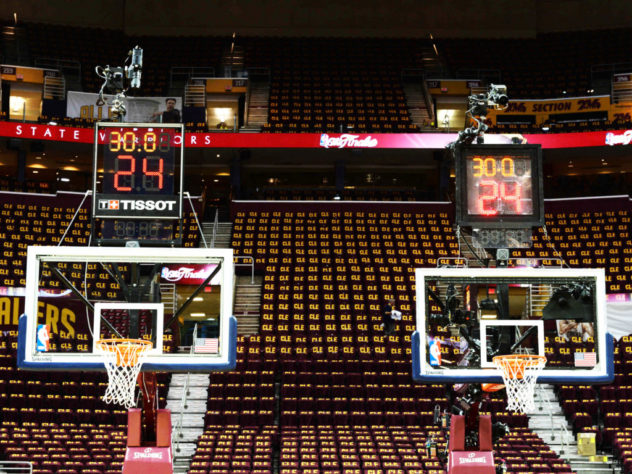 NBA testing Tissot's new clock (left) to one of the current one