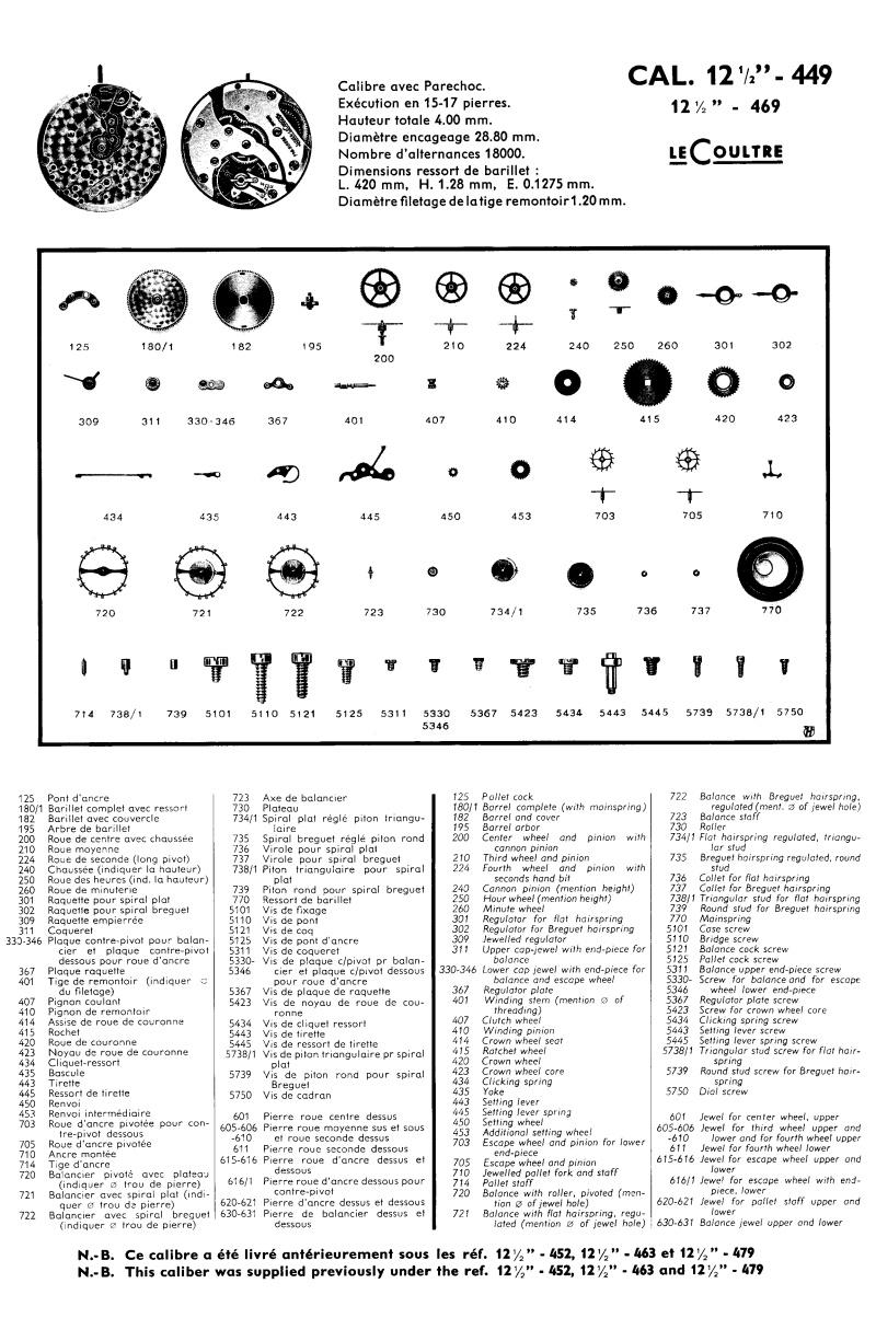Parts list of Caliber 449/469